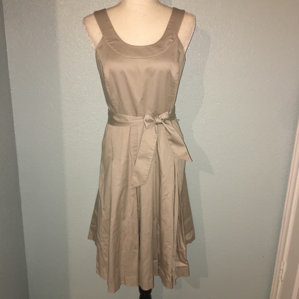 Calvin Klein Belted Pleated Dress Khaki A-Line
